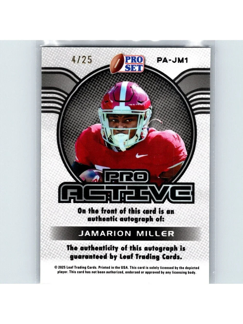 2025 Leaf Pro Set Metal Football - Jamarion Miller PA-JM1 - Pro Active #/25